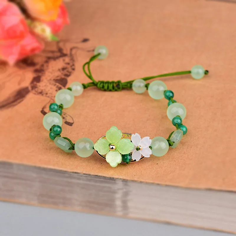 Bracelet Beaded Men - Gelang bunga giok hijau jimat jimat