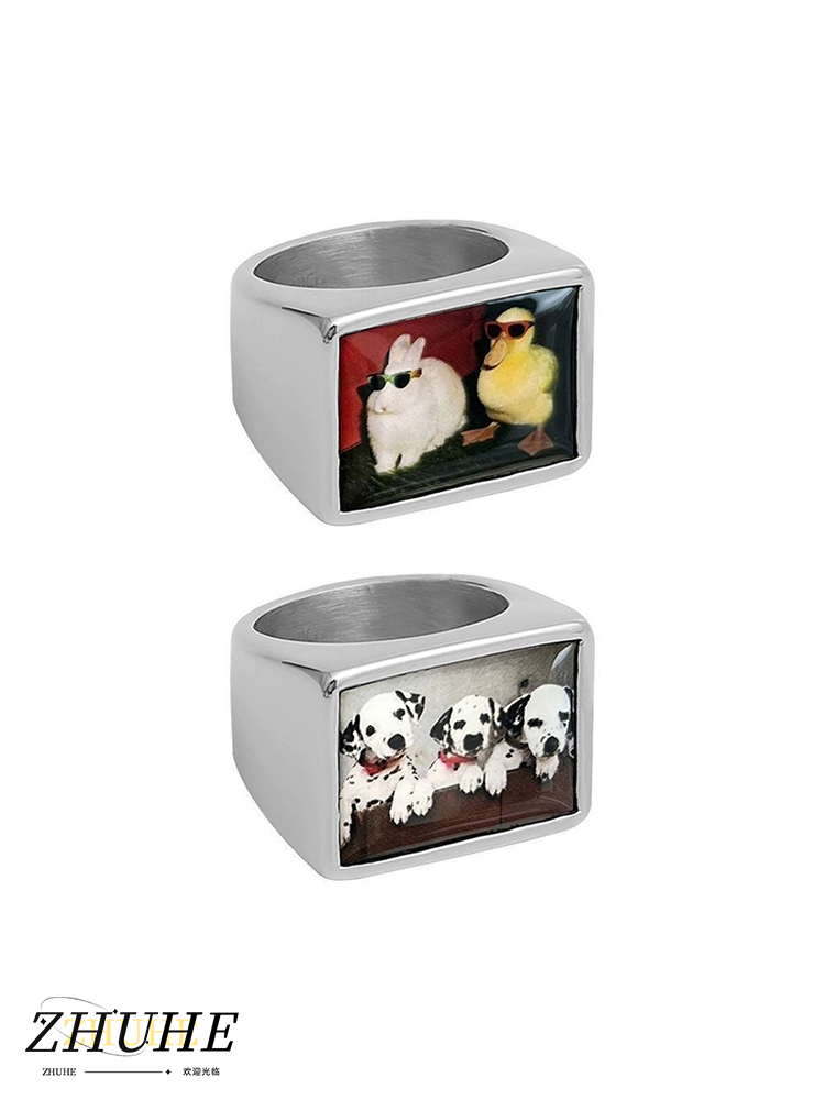 Men Accessories Photos - Cincin Signet Motif Hewan dari Paduan