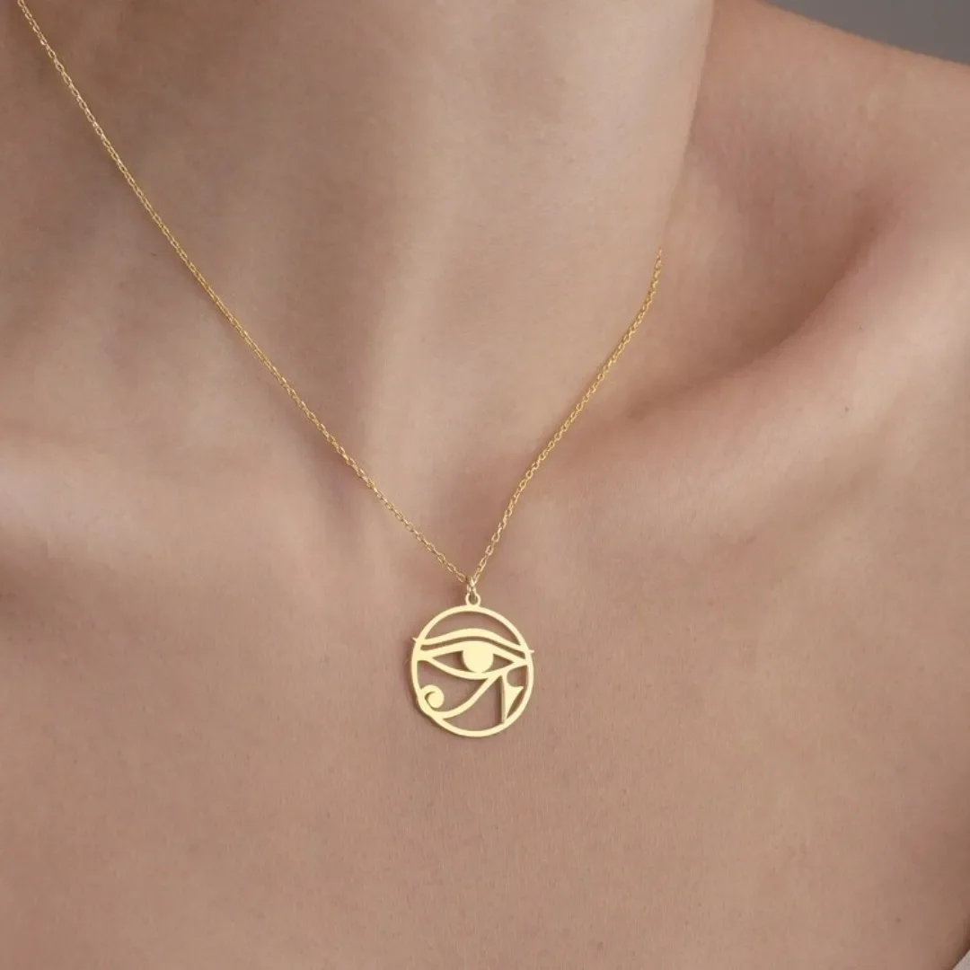 Men'S Accessories Jewelry Egypt - Baja nirkarat mata bulat Horus kalung