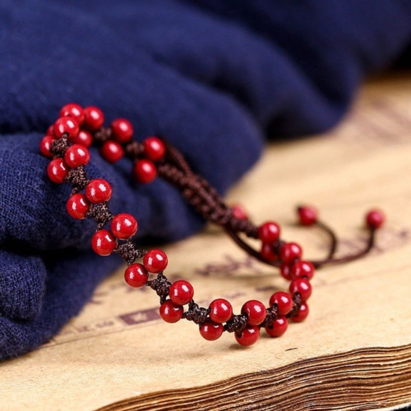 Bracelet Beaded Men - Disesuaikan merah alami Cinnabar 6mm manik-manik